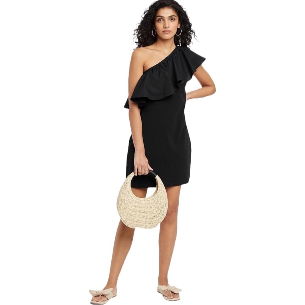 NWOT A New Day Women's One Shoulder Ruffle Sleeveless Dress - (Large, Black)